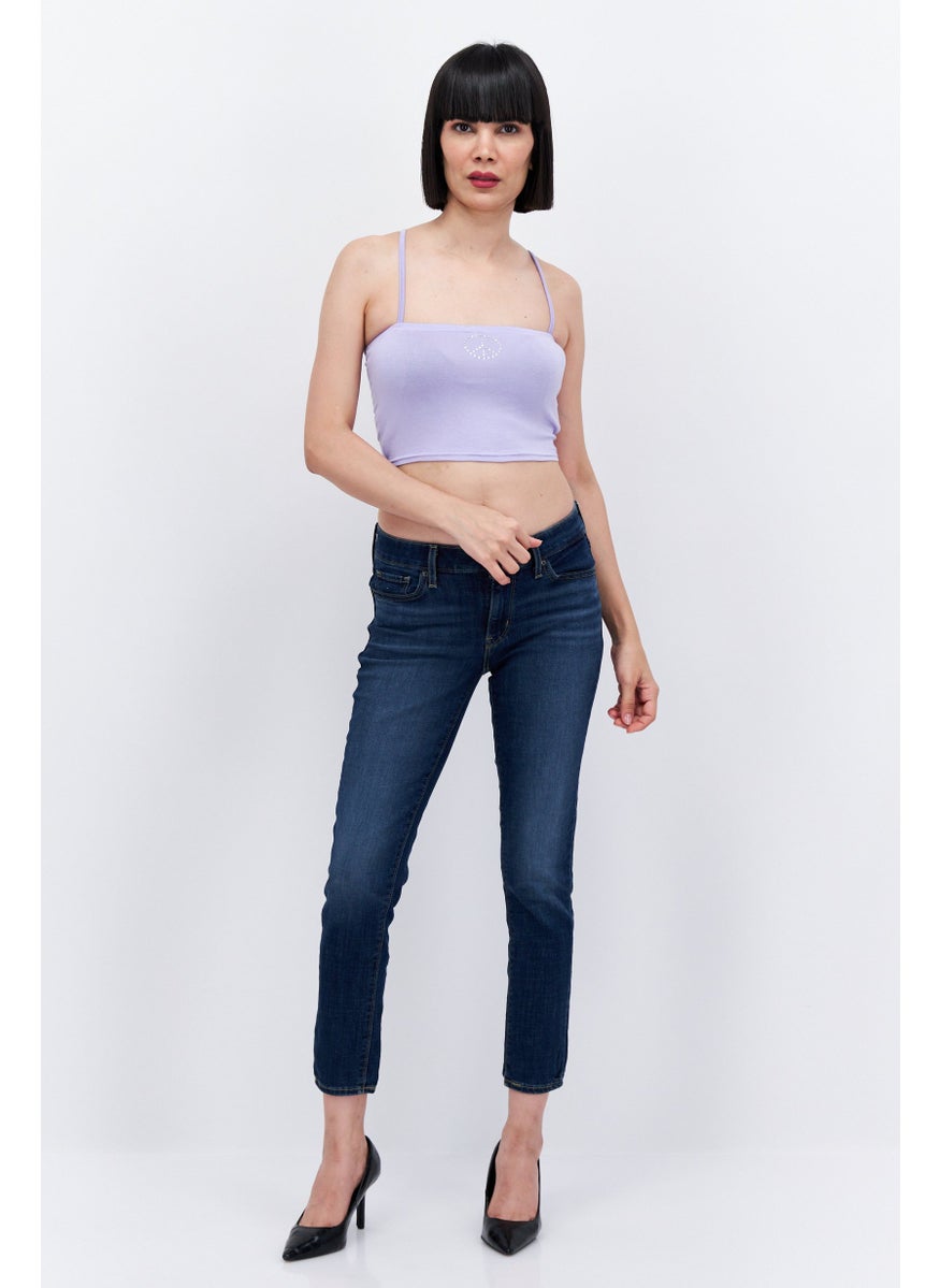 Missguided - Women Square Neck Sleeveless Diamante Pea Crop Top, Purple - Image 1