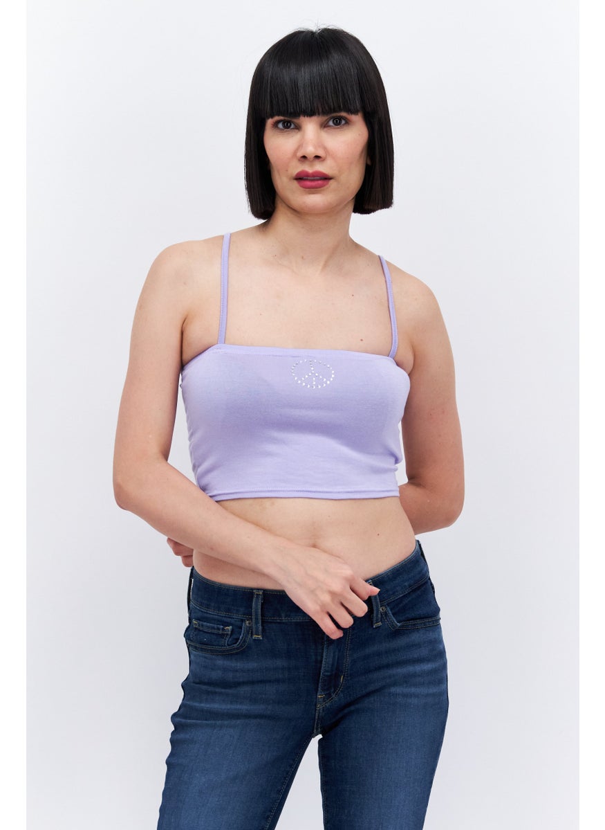 Missguided - Women Square Neck Sleeveless Diamante Pea Crop Top, Purple - Image 1