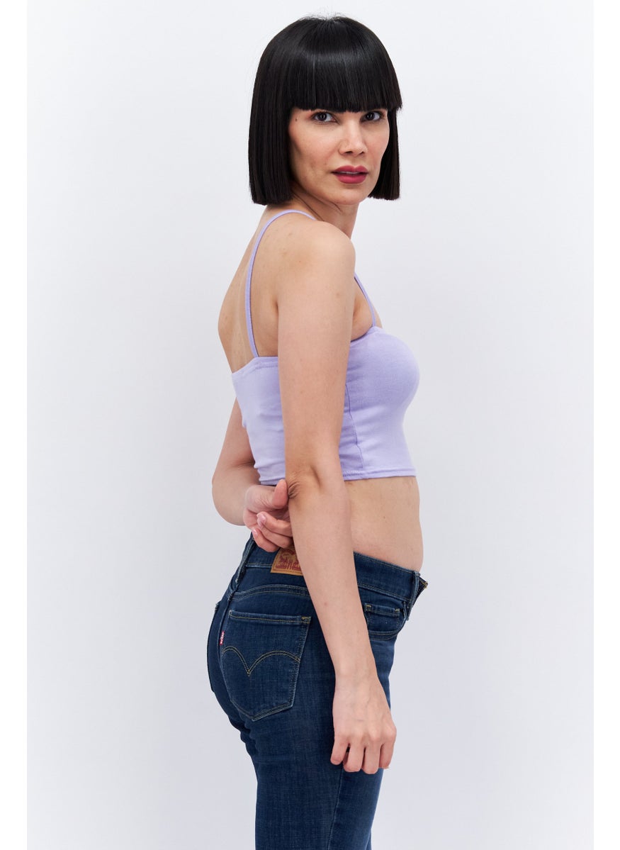 Missguided - Women Square Neck Sleeveless Diamante Pea Crop Top, Purple - Image 1
