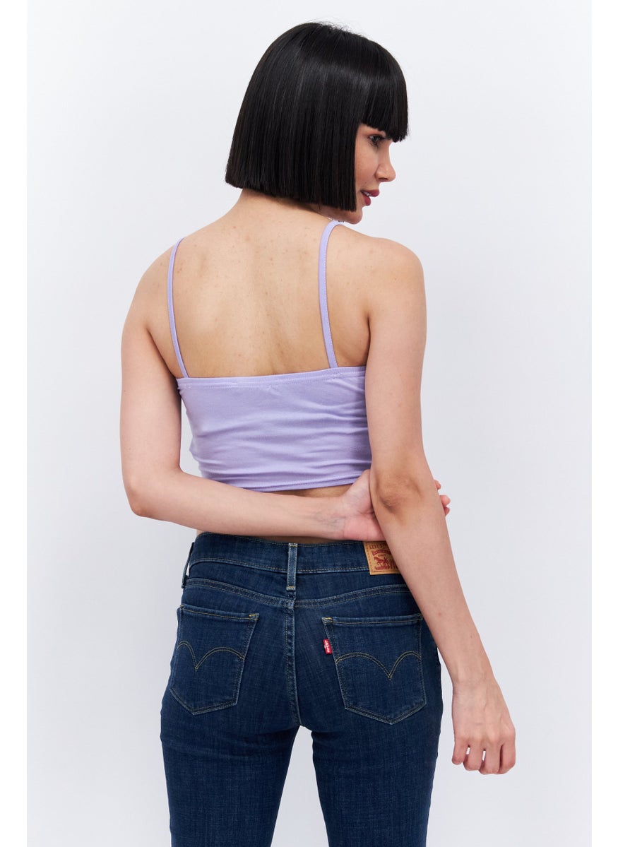 Missguided - Women Square Neck Sleeveless Diamante Pea Crop Top, Purple - Image 1