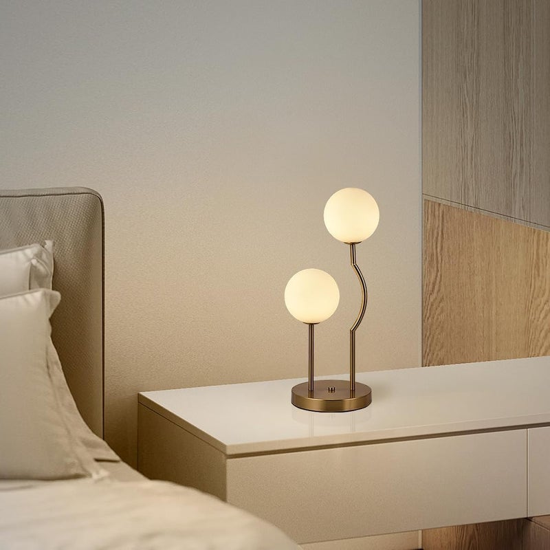 Y-Lights Mid-Century Globe Table Lamp, 2-Light Frosted Glass, Gold Metal Base, G9 Socket, 48cm Height - Image 1