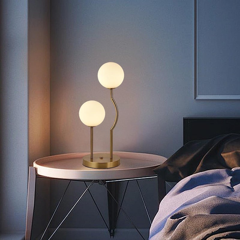 Y-Lights Mid-Century Globe Table Lamp, 2-Light Frosted Glass, Gold Metal Base, G9 Socket, 48cm Height - Image 4