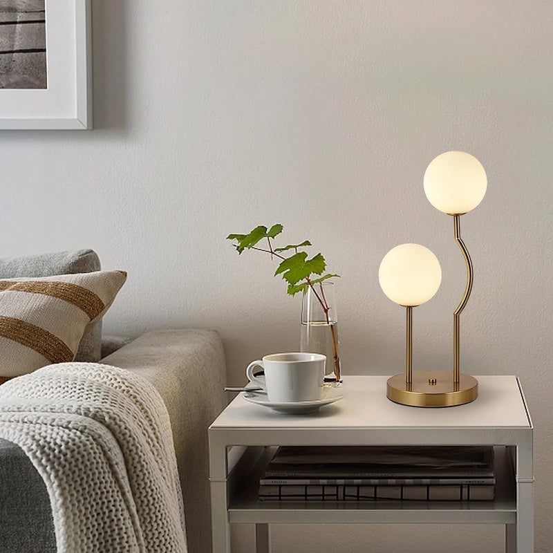 Y-Lights Mid-Century Globe Table Lamp, 2-Light Frosted Glass, Gold Metal Base, G9 Socket, 48cm Height - Image 2
