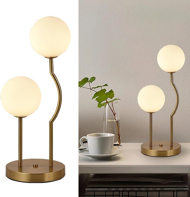 Y-Lights Mid-Century Globe Table Lamp, 2-Light Frosted Glass, Gold Metal Base, G9 Socket, 48cm Height - Image 3