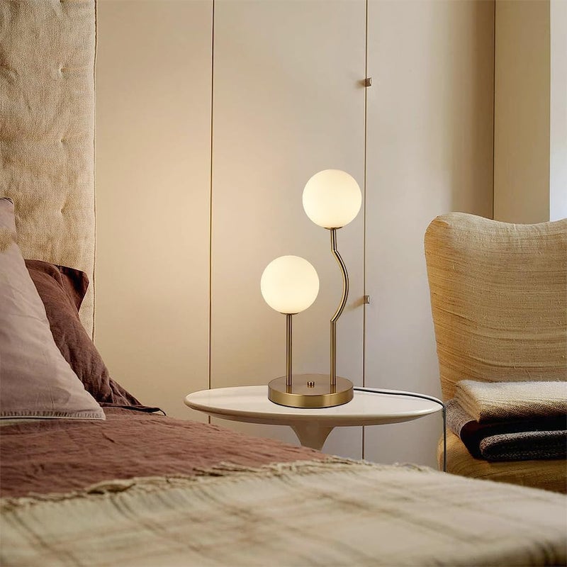 Y-Lights Mid-Century Globe Table Lamp, 2-Light Frosted Glass, Gold Metal Base, G9 Socket, 48cm Height - Image 5