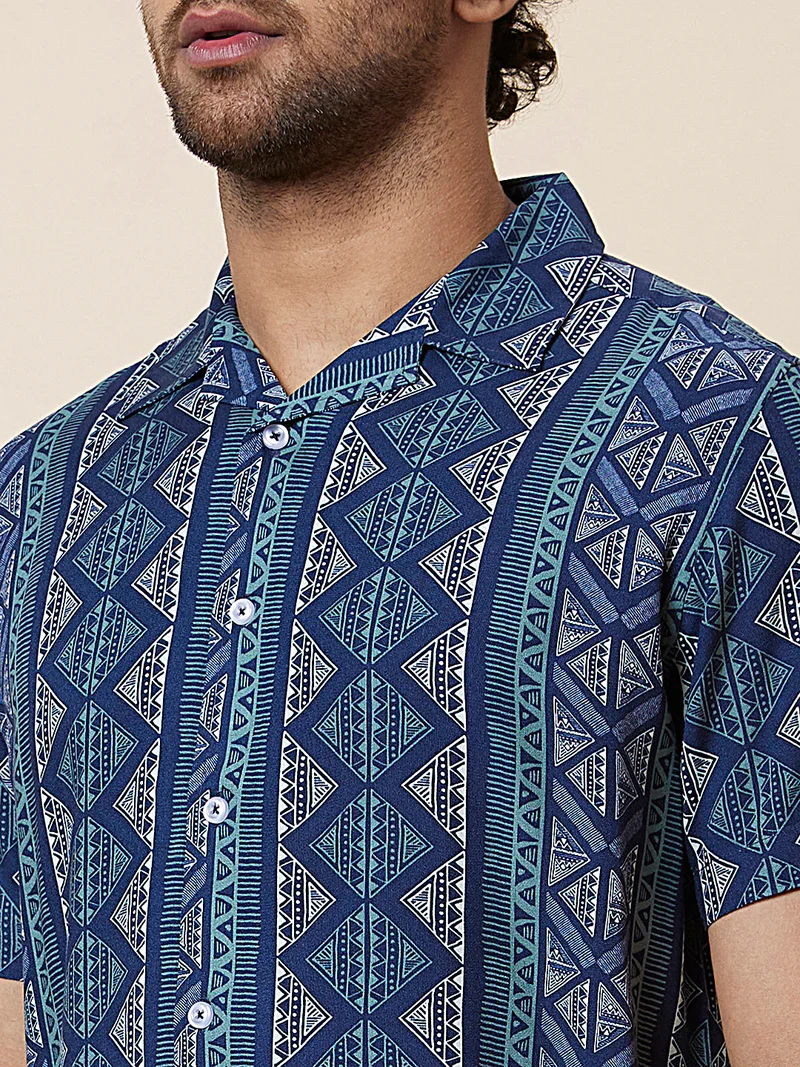 globus Globus Men Blue Printed Regular Fit Casual Shirt