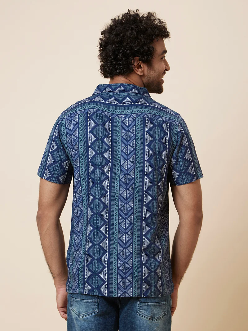globus Globus Men Blue Printed Regular Fit Casual Shirt