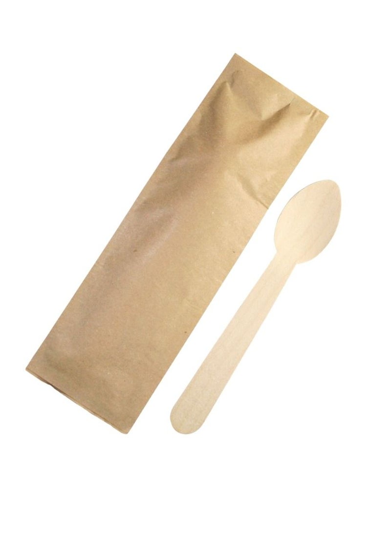 YASHTECH Individually Paper Wrapped 6 Inch Wooden Spoons Ideal for Takeaways Set of 50 Pcs  - Image 1