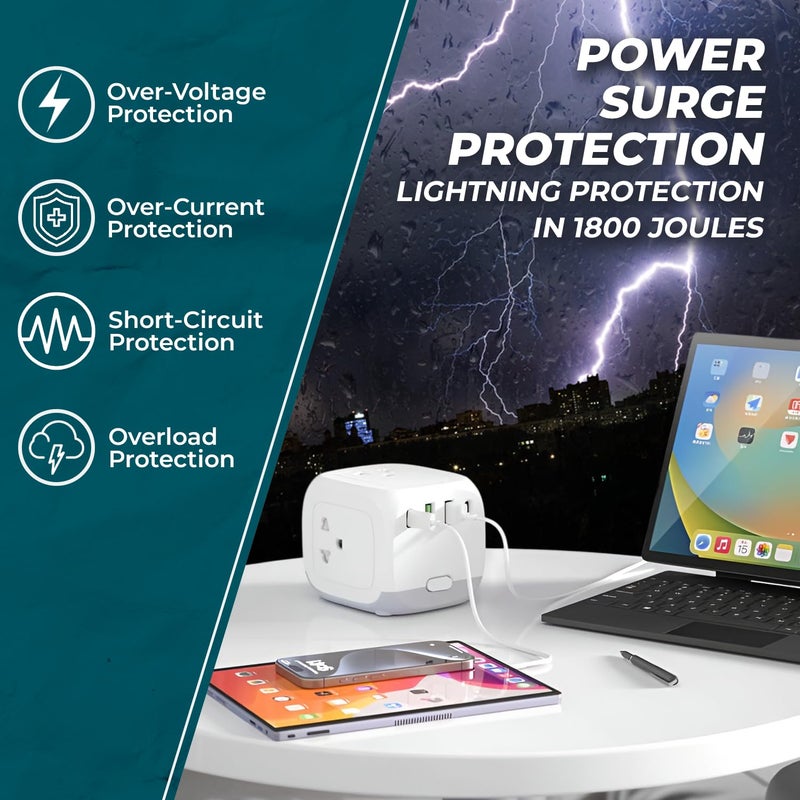 EMBOX Cube Extension Board with USB Port with Universal Sockets with Overload Protector, Indicator, 2 mtr Extension Cord, Safety Shutter (3 Socket + 4 USB + 5 mtr) - Image 4