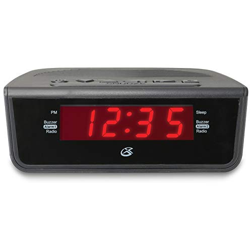 GPX C224B Dual Alarm Clock AM/FM Radio with Red LED Display (Black) - Image 1