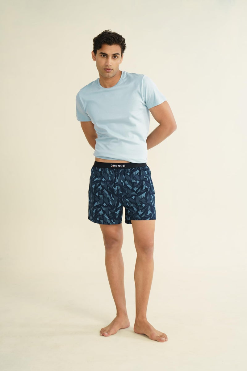DAMENSCH Solid Breeeze Inner Boxers for Men, Ultra-Light Boxers, 100% Cotton Shorts Pant, Breathable Woven Inner Cotton Shorts for Men-Spikey Black/Blue-M - Image 3