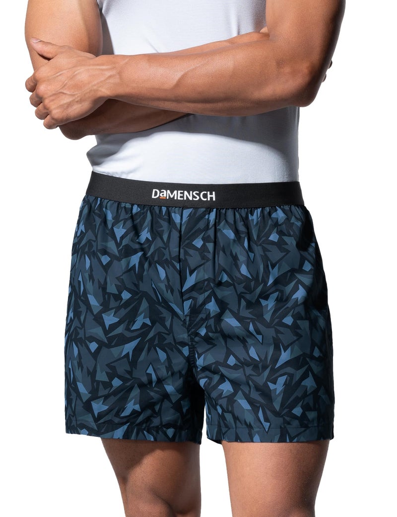 DAMENSCH Solid Breeeze Inner Boxers for Men, Ultra-Light Boxers, 100% Cotton Shorts Pant, Breathable Woven Inner Cotton Shorts for Men-Spikey Black/Blue-M - Image 1