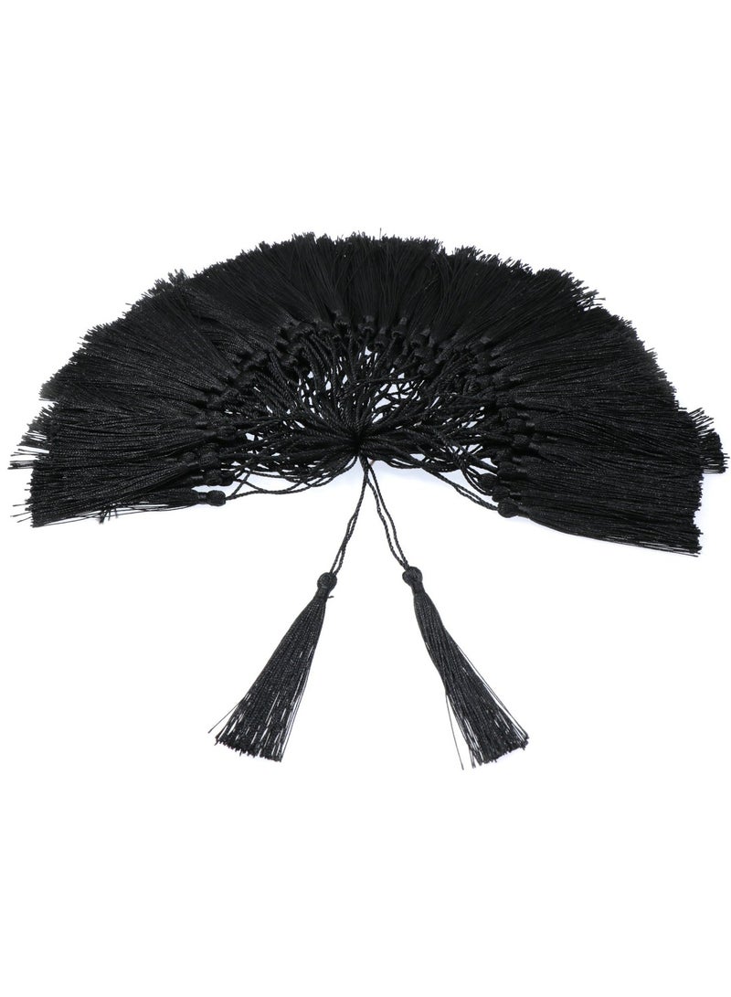 Zikra 100 Pieces Black 13 cm/5 Inch Silk Handmade Soft Tassel Silk Thread Bookmark Tassel with Rope Loop for Jewelry Making DIY Craft Accessories (Black) - Image 1