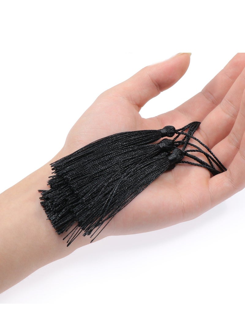 Zikra 100 Pieces Black 13 cm/5 Inch Silk Handmade Soft Tassel Silk Thread Bookmark Tassel with Rope Loop for Jewelry Making DIY Craft Accessories (Black) - Image 3