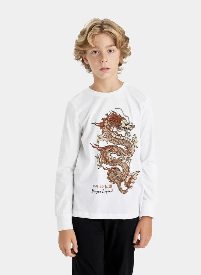 DeFacto Graphic Print Long Sleeve T-Shirt & Pyjama Set by Styli