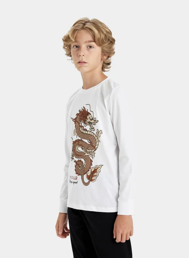 DeFacto Graphic Print Long Sleeve T-Shirt & Pyjama Set by Styli