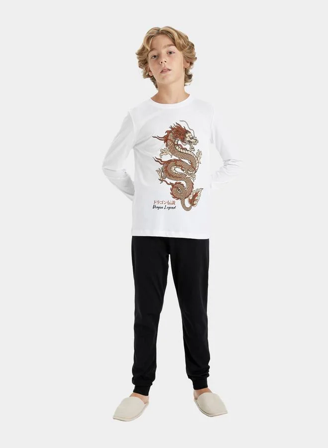 DeFacto Graphic Print Long Sleeve T-Shirt & Pyjama Set by Styli