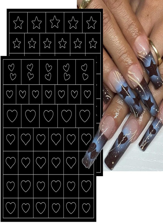 LRKNNO 6 Sheets Airbrush Nail Stencils Heart Butterfly Flowers Flame Star Nail Art Stickers Paper French Nail Guides for Women Manicure DIY French Tip Tools Supplies - Image 5
