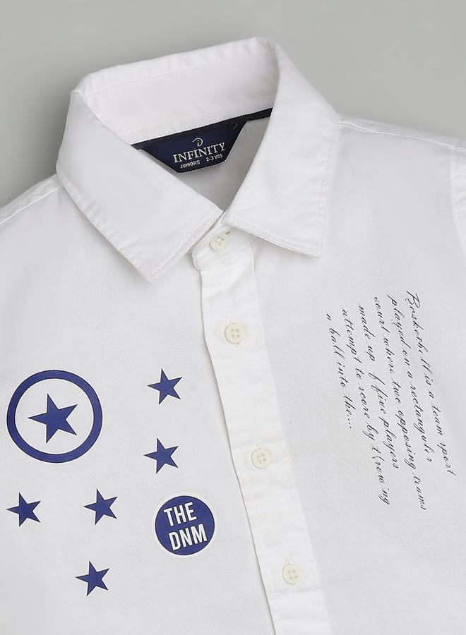 Infinity Kids White Cotton Shirt with Star Print - Image 3