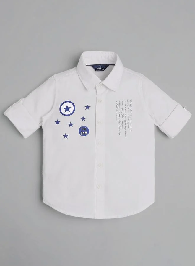 Infinity Kids White Cotton Shirt with Star Print