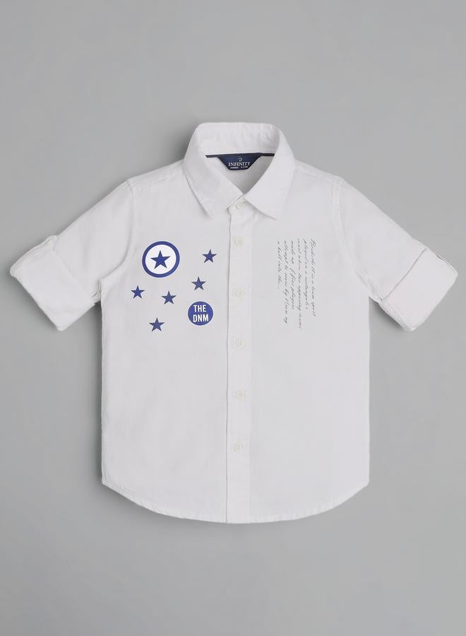 Infinity Kids White Cotton Shirt with Star Print - Image 1