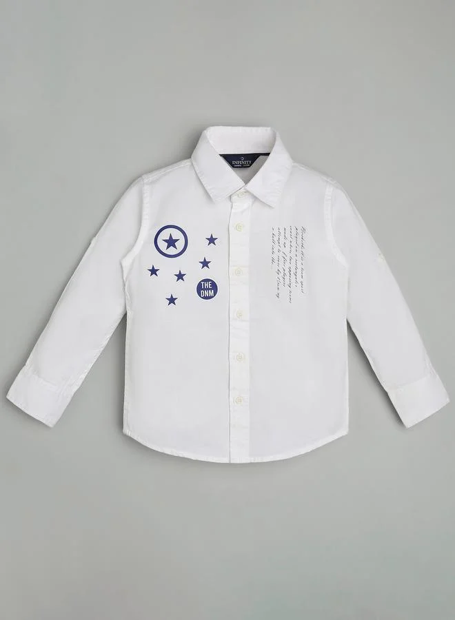 Infinity Kids White Cotton Shirt with Star Print