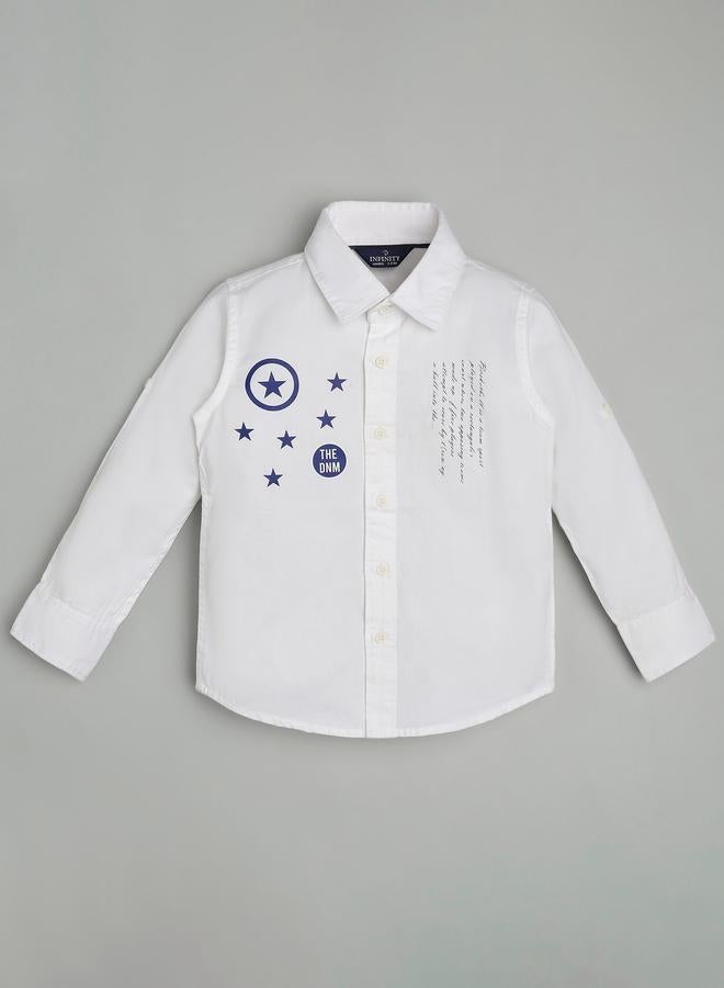 Infinity Kids White Cotton Shirt with Star Print - Image 2