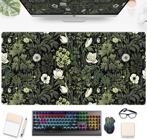 DSKGSJH Dark Green Floral Plants XXL Gaming Mousepad Desk Pad Nature Leaf Flower Laptop Keyboard Mat 315 x 1575 - Image 1