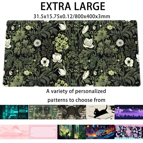 DSKGSJH Dark Green Floral Plants XXL Gaming Mousepad Desk Pad Nature Leaf Flower Laptop Keyboard Mat 315 x 1575 - Image 3