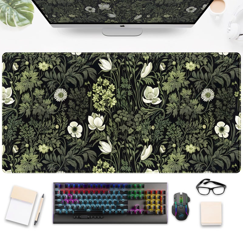 DSKGSJH Dark Green Floral Plants XXL Gaming Mousepad Desk Pad Nature Leaf Flower Laptop Keyboard Mat 315 x 1575 - Image 2