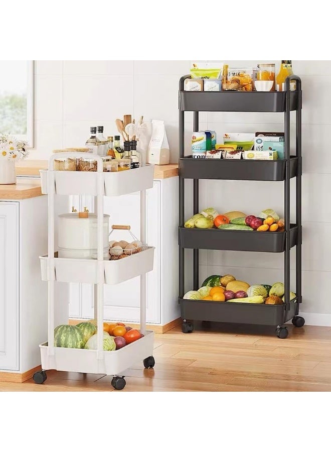 TAPIT Plastic Rolling Utility Cart Utility Storage Cart with Handle and Lockable Casters Multi-Functional Storage Trolley Easy Assemble for Bathroom Kitchen Office (4 Tier Black) - Image 5