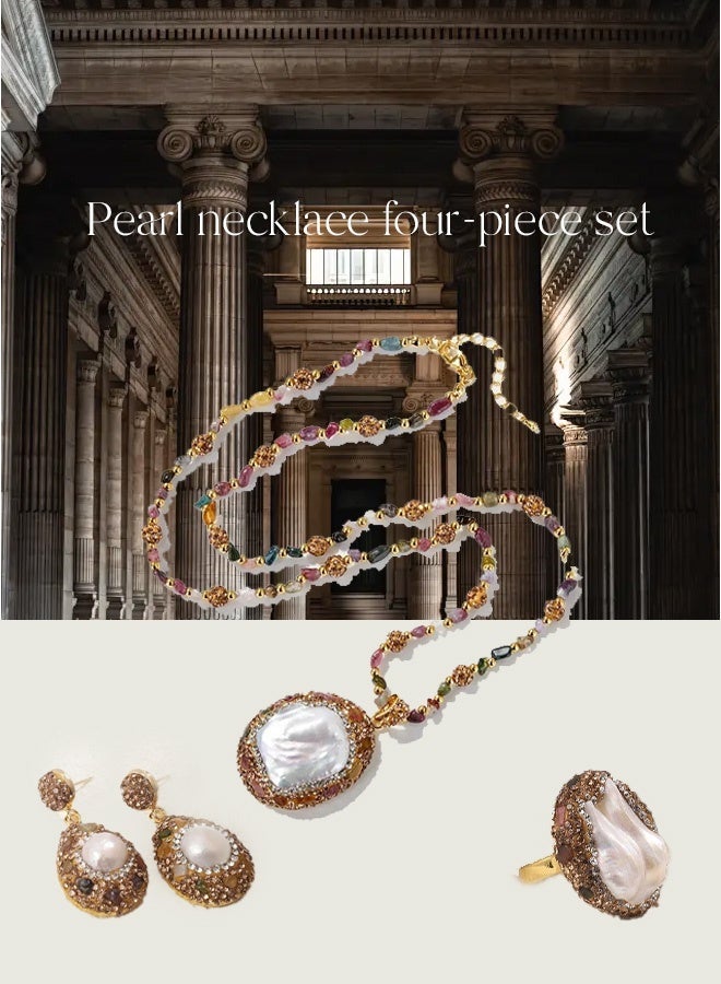 Pearl jewelry, Australian natural pearl necklace four-piece set - Image 2