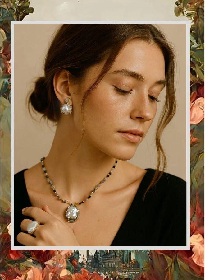 Pearl jewelry, Australian natural pearl necklace four-piece set - Image 3