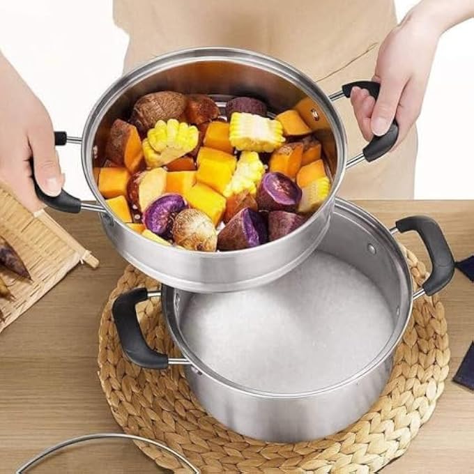 وعاء بخار صغير مزدوج الطبقات من الفولاذ المقاوم للصدأ مع غطاء لموقد الغاز الحثي - Image 3