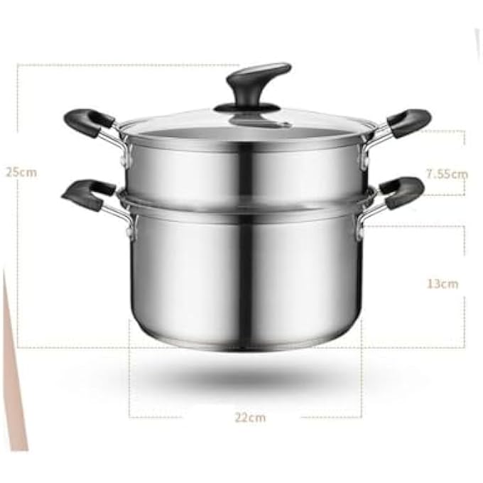 وعاء بخار صغير مزدوج الطبقات من الفولاذ المقاوم للصدأ مع غطاء لموقد الغاز الحثي - Image 4