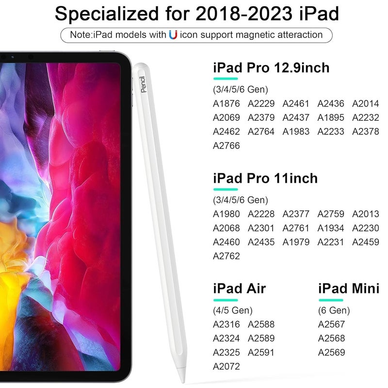 Mixoo Stylus Pen for iPad with Palm Rejection, Only Compatible with Apple iPad/iPad Pro/iPad Air Versions of 2018 & Later. Not Support iPhone, Android, Microsoft Devices - Image 2