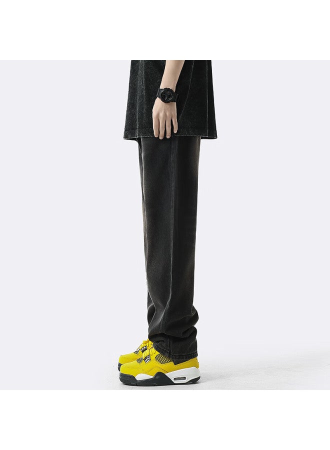 Homlean Washed Jeans For Men, Summer Vintage High Street Loose Straight Casual Wide-leg Trousers, An05 Black, Size M - Image 2