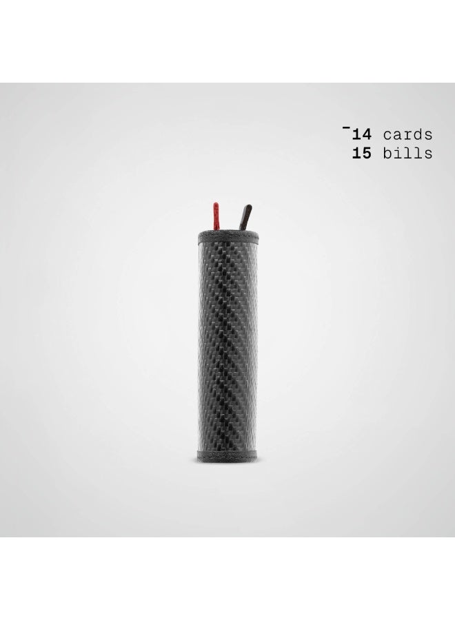 The Frenchie Co. Speed Wallet Mini | Ultra Slim Front Pocket Wallet for Men & Women | RFID Blocking Quick-Access Card Holder with Pull Tab | Carbon Fiber with Full-Grain Italian Leather Minimalist Design | Holds up to 14 Cards & Cash (Rouge-Noir) - Image 3