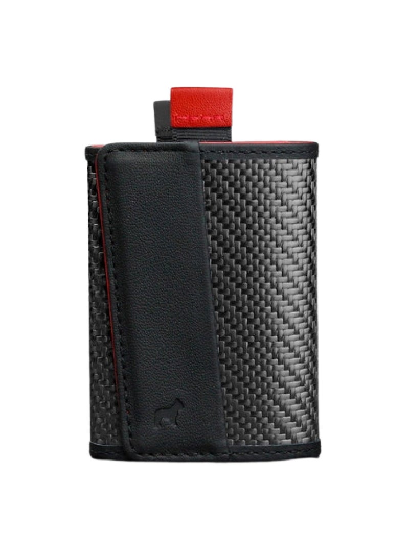 The Frenchie Co. Speed Wallet Mini | Ultra Slim Front Pocket Wallet for Men & Women | RFID Blocking Quick-Access Card Holder with Pull Tab | Carbon Fiber with Full-Grain Italian Leather Minimalist Design | Holds up to 14 Cards & Cash (Rouge-Noir) - Image 1