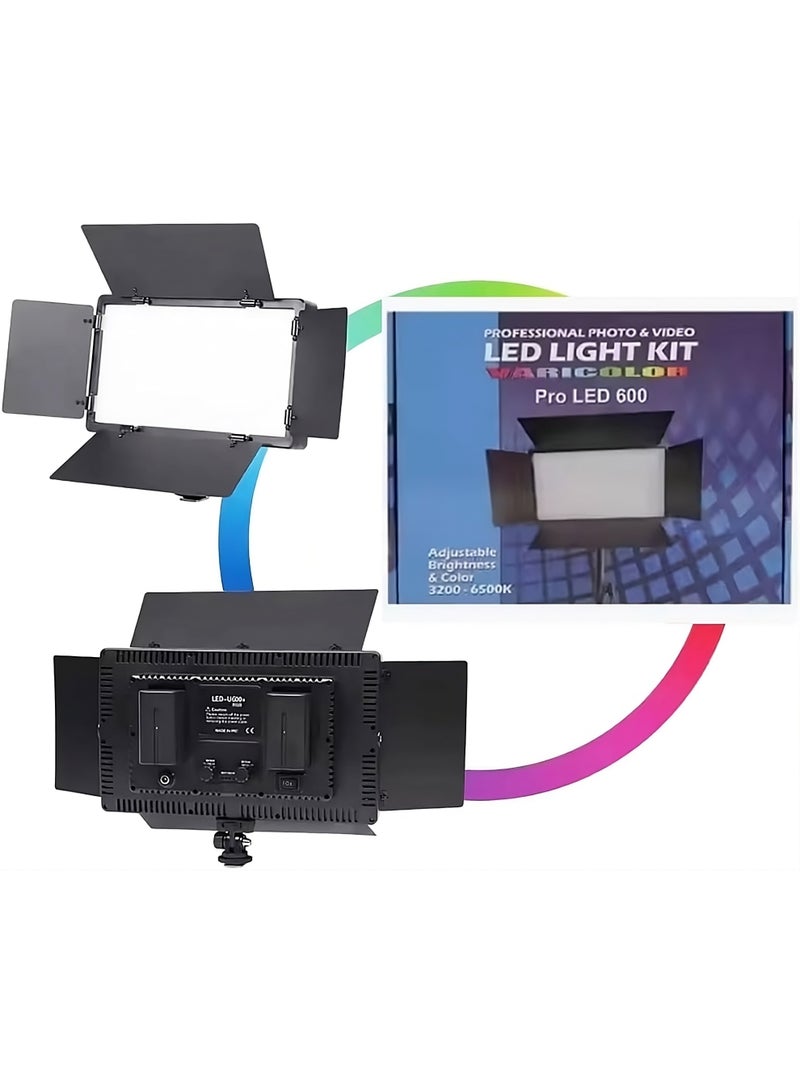 بورتوني لوحة إضاءة LED Pro 600 RGB قابلة لإعادة الشحن بقوة 50 واط مع حامل ثلاثي القوائم للتصوير الفوتوغرافي واستوديو الفيديو والبث المباشر - Image 2