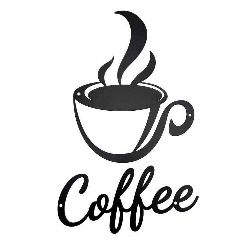 Aimto Coffee Metal Wall Art Decor,Coffee Bar Home Office Kitchen Decor (10 Inch black Set of 2) - Image 1