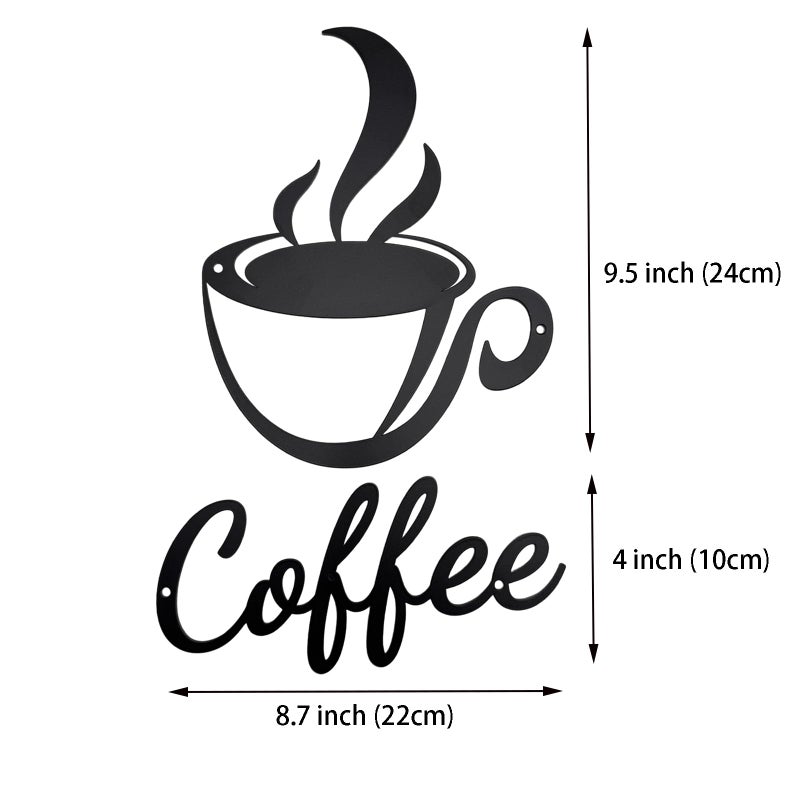 Aimto Coffee Metal Wall Art Decor,Coffee Bar Home Office Kitchen Decor (10 Inch black Set of 2) - Image 2