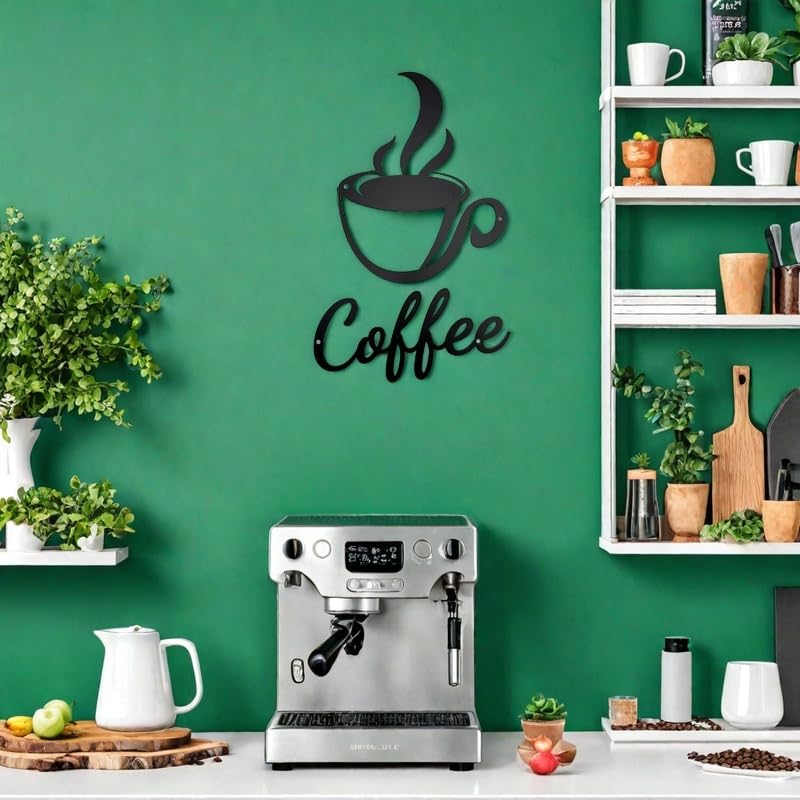 Aimto Coffee Metal Wall Art Decor,Coffee Bar Home Office Kitchen Decor (10 Inch black Set of 2) - Image 5