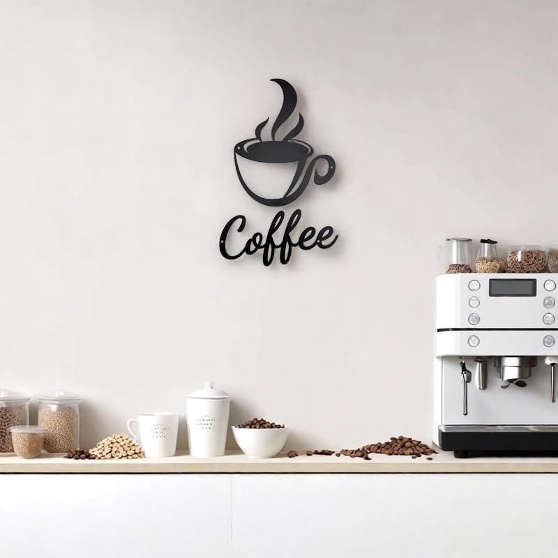 Aimto Coffee Metal Wall Art Decor,Coffee Bar Home Office Kitchen Decor (10 Inch black Set of 2) - Image 3