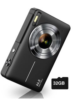Digital Camera FHD 1080P Camera 44MP Point And Shoot Digital Cameras With 32GB SD Card 16X Zoom Two Batteries For Kids Black