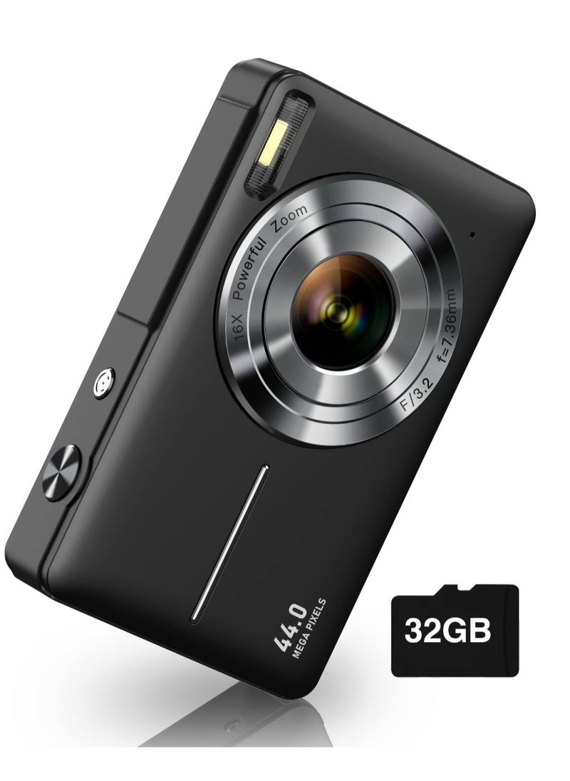Generic - Digital Camera FHD 1080P Camera 44MP Point And Shoot Digital Cameras With 32GB SD Card 16X Zoom Two Batteries For Kids Black - Image 1