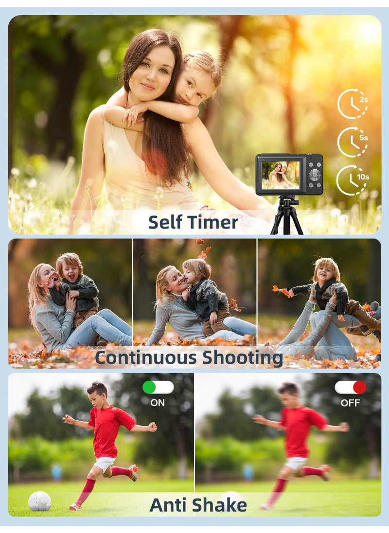 Generic - Digital Camera FHD 1080P Camera 44MP Point And Shoot Digital Cameras With 32GB SD Card 16X Zoom Two Batteries For Kids Black - Image 1
