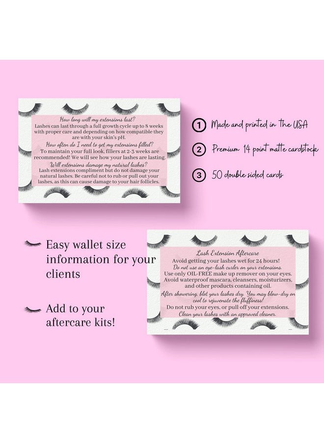 SegMiniSmart - Lash Extension Aftercare Cards 50 Pack Eyelash Extension Supplies Lash Print & Pink Design Size 3.5 X 2 Inches After Care (23 Week Fillers) - Image 1