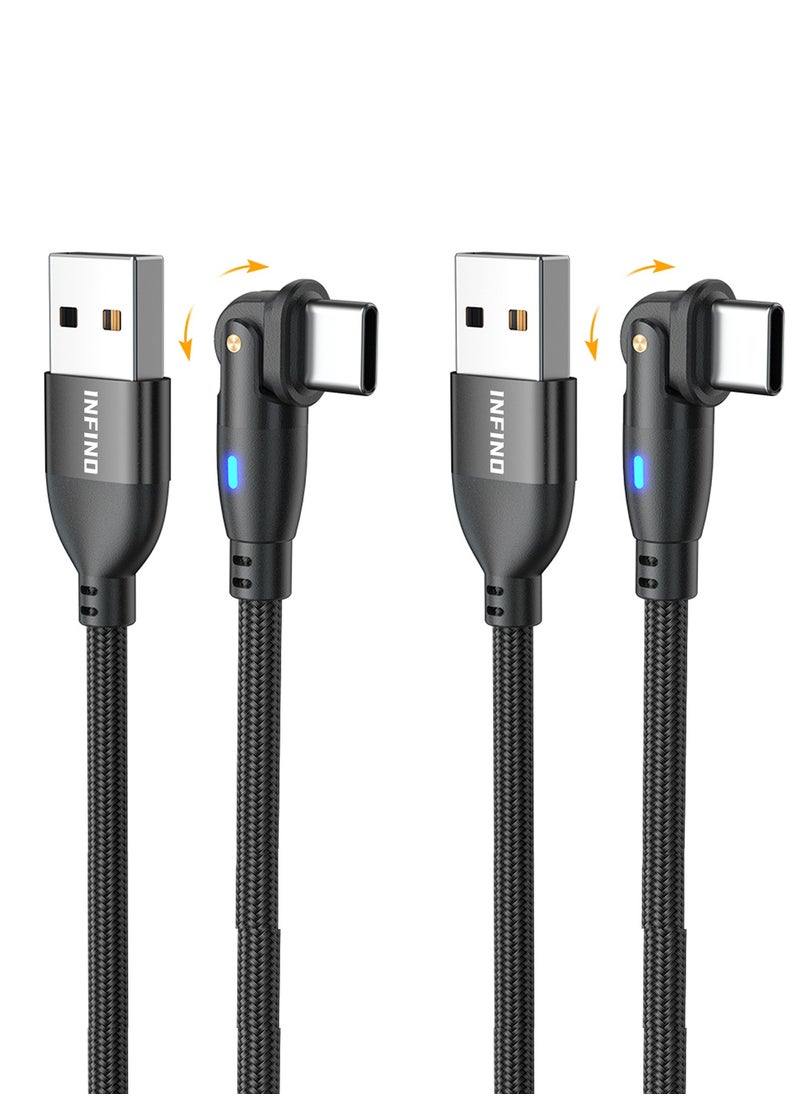 infino كابل USB-A إلى USB-C [عبوة من قطعتين، 3.3 قدم] - شحن سريع 3 أمبير، تصميم بزاوية دوران 180 درجة ومستقيم، لأجهزة iPhone وSamsung والأجهزة من النوع C - أسود  - Image 1