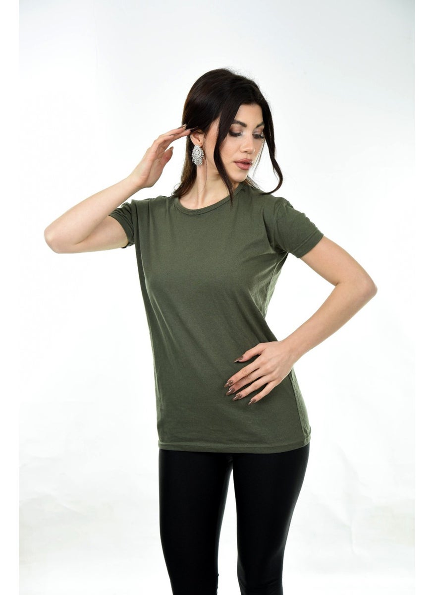Belifanti Collection Women's Basic Crew Neck Short Sleeve T-Shirt Khaki  - Image 1